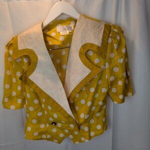 Fontana Milano Vintage Polka Dot Yellow Blouse Size 8 In EUC